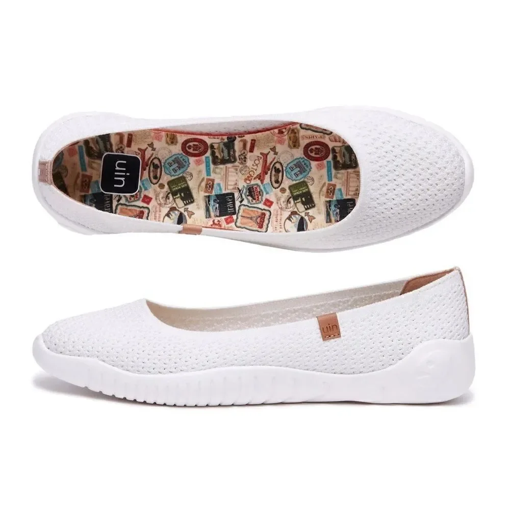 UIN Women's Ballet Slip On Casual Comfort Shoes (Pure White Knitted Menorca III)